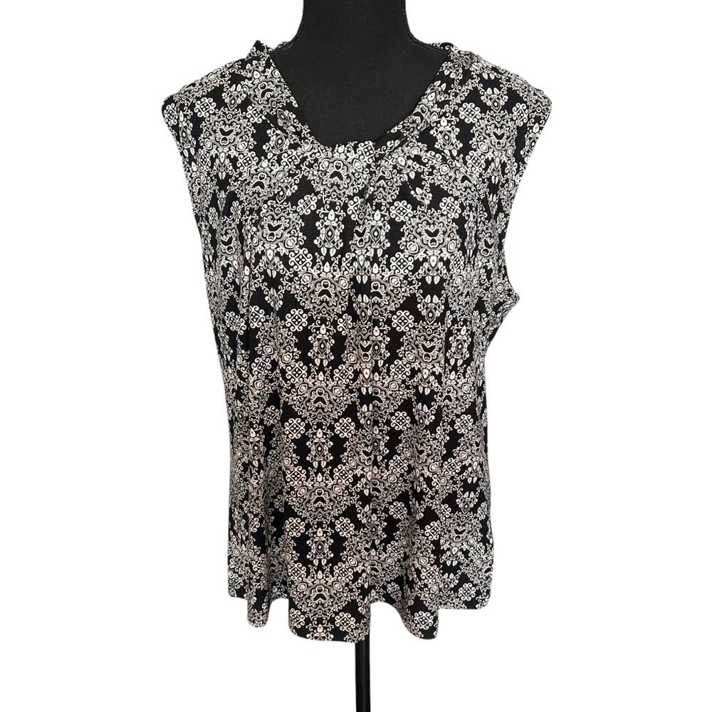 Talbots Classy Timeless Black and White Paisley Patterned Flowy Blouse Sz XL